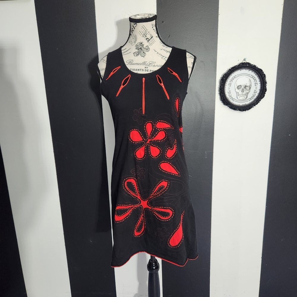 Black Swan Black and Red Patterned Mini Dress